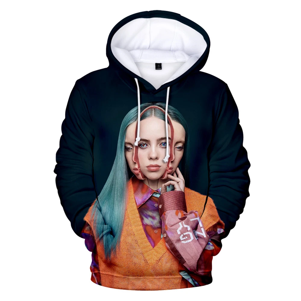 Billie Eilish 3D толстовки женские мужские Модные осенние Harajuku Billie Eilish 3D принт женские толстовки и толстовки желтый 4XL