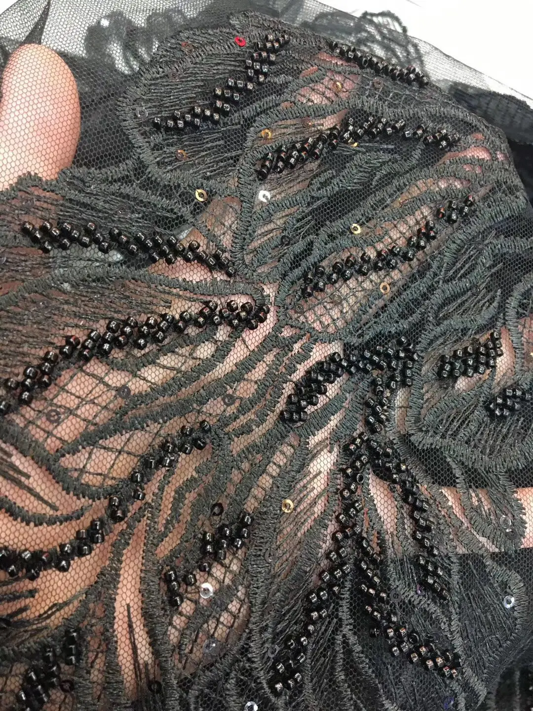 

2021 Heavy Beads New Design African Lace Fabric French Tulle Lace Fabric For Wedding Dress Nigerian French Lace Fabric FJ3272