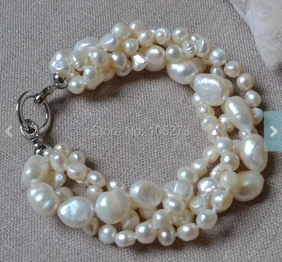 

New Arriver Pearl Jewelry 8 Inches 4 Rows 6-14mm White Color Freshwater Pearl Bracelet Wedding Party Bridesmaids Jewelry