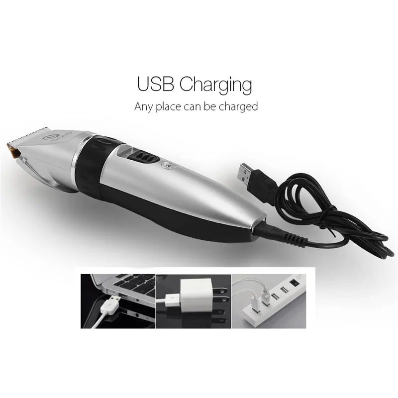 Digoo BB-T1 USB Professional Adjustable Ceramic Blade Electric Hair Trimmer Rechargeable Hair Clipper 4X Extra Limiting Comb Men