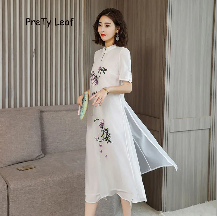 2018 Новый этнический Ветер Cheongsam платье из органзы|Женские платья| |
