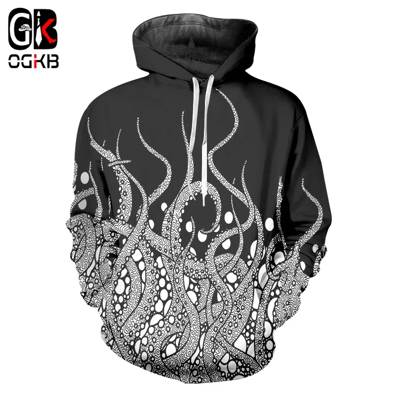 Худи OGKB в стиле Харадзюку для мужчин и женщин толстовка с 3D принтом щупальцев