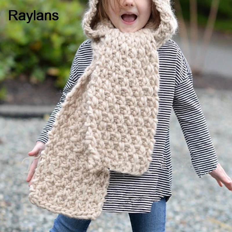 Raylans Kids Child Hat Winter Warm Knitted Crochet Hood Pompom Cap Cover Scarf |