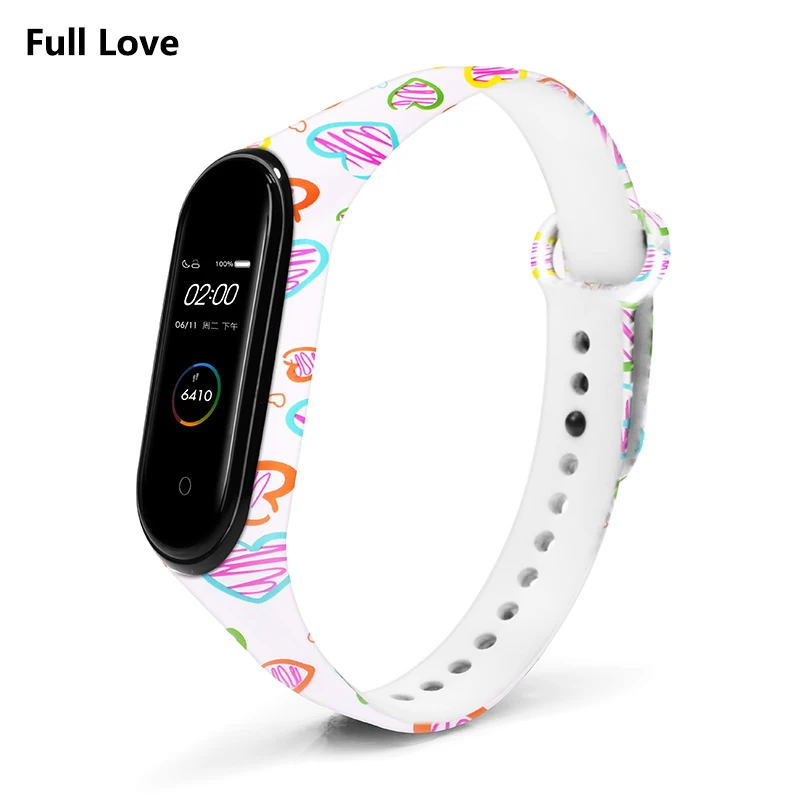 Full Love BOORUI Mi band 4 ремешок для xiaomi mi band 4 аксессуары pulsera inteligente силиконовый пояс с цветами Замена для m4 band - Цвет: Full Love