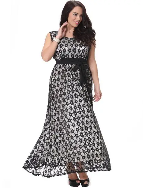 2017 женское элегантное кружевное вечернее платье больших размеров черное