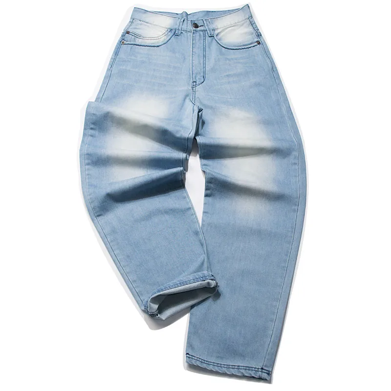ANBOLUO Мыть старый светло-голубой джинсы мужские Очень большой размер свободные