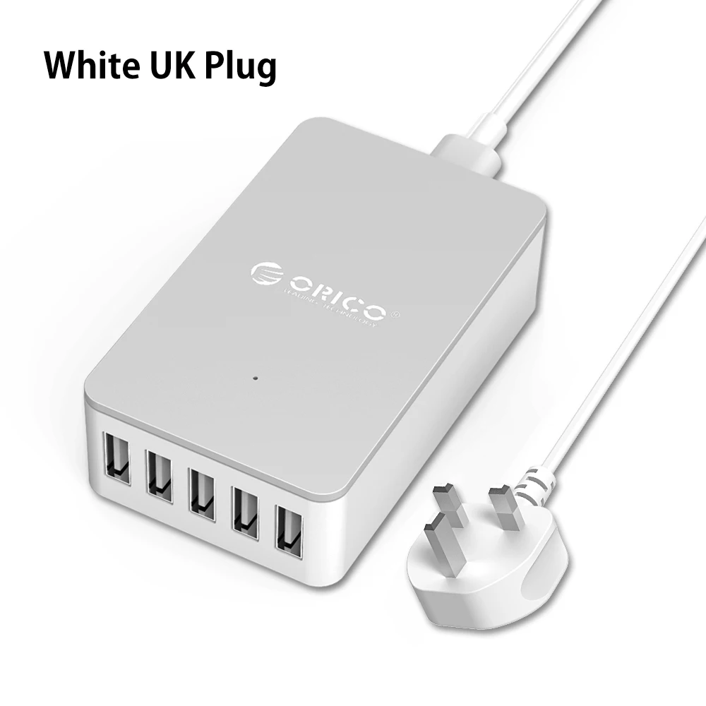 ORICO CSE-5U 5 портов 5V2. 4A настенное зарядное устройство EU US UK настольный адаптер 8A40W USB зарядное устройство для путешествий-черный/белый/розовый - Тип штекера: WHITE UK plug