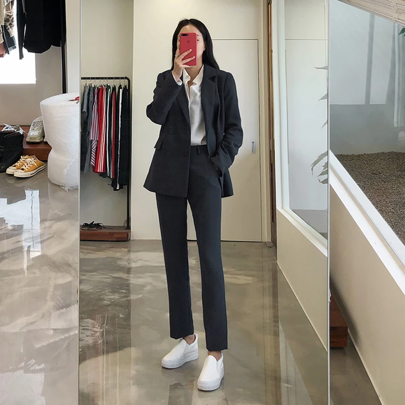 

Костюм корейский вариант OL профессиональное платье модный темперамент Тонкий костюм комбинезон костюм женский костюм