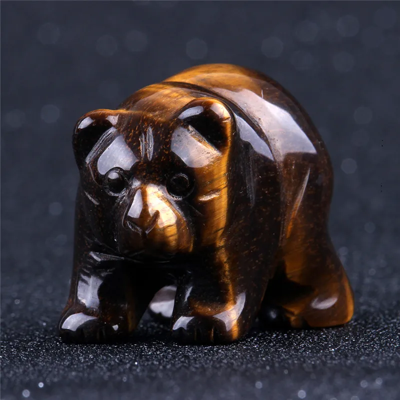 Tiger Eye 1,5 дюймов индийский агат Природный камень опал милый медведь украшение дома чакра Целебный Камень «reiki» резные поделки бусины Бесплатный мешочек - Цвет: Tiger Eye