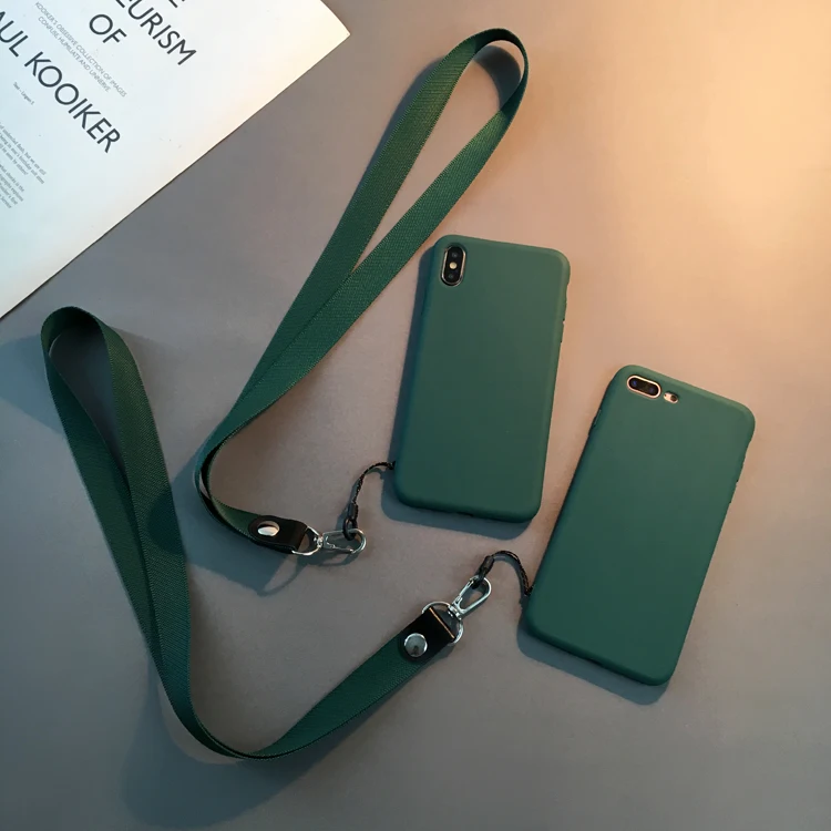 Phone Case For iphone 6 6S Green Black Silicone Bag Cover Coque 7 8 7Plus 6SPlus X Xs Max Xr with strap |