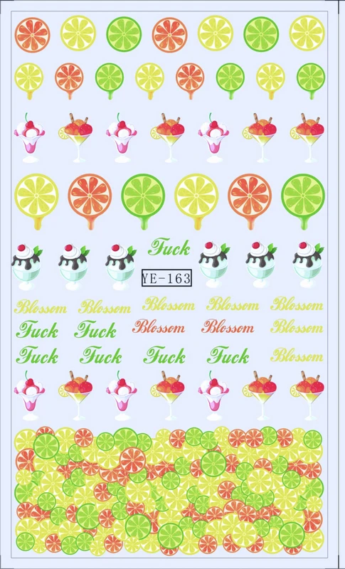 Переводная переводная наклейка для ногтей с фруктами лимоном мороженым тортом в