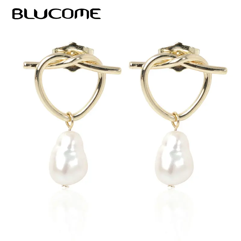 Blucome, натуральный пресноводный белый жемчуг, висячие серьги, корейский стиль, неправильная форма сердца, медные Висячие серьги, изысканный подарок