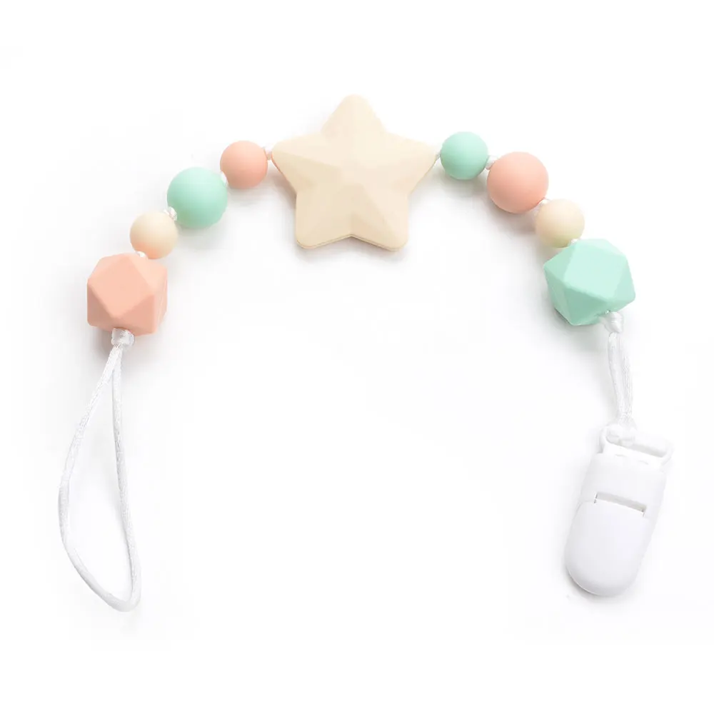 Chupete con Clip para beb&eacute;, collar de dentici&oacute;n con cuentas de silicona sin BPA, soporte masticable de grado alimenticio, accesorio de dentici&oacute;n-5