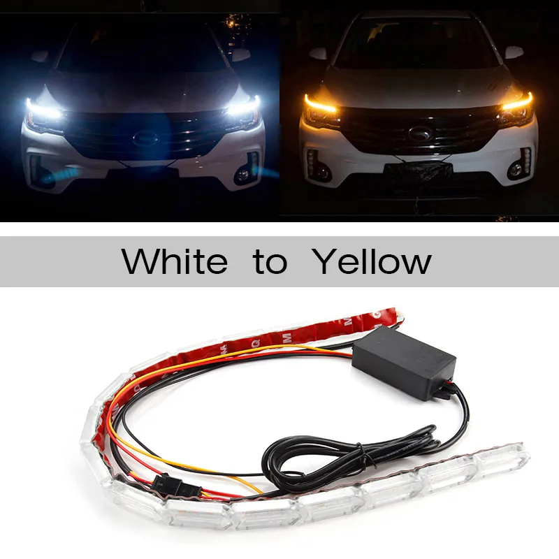 white to amber OKEEN 2 шт. Гибкая фара светодиодный DRL дневные ходовые огни последовательный поток стиль с поворотником Янтарный Белый Красный цвет - Цвет: white to amber