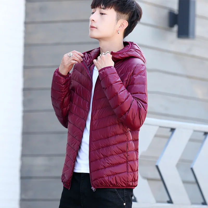 Red hooded Негабаритный M-6XL модная зимняя Ультралегкая пуховая куртка для мужчин s с капюшоном уличная легкая пуховая куртка теплая зимняя одежда для мужчин - Цвет: Red hooded