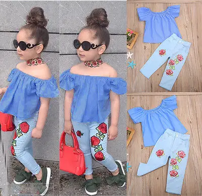 Pudcoco 2018 Toddler Kids Baby Girl Clothes Sets Off Shoulder Butterfly Sleeve Shirt Tops+Long Floral Pants Outfits 2-7Y | Мать и ребенок