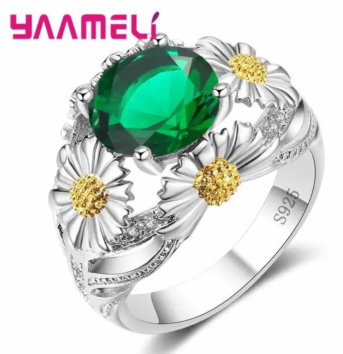Роскошное женское модное кольцо 925 пробы Серебряное красочное CZ Хрустальное ювелирное изделие аксессуар для свадебных свадеб/помолвки - Цвет основного камня: Green