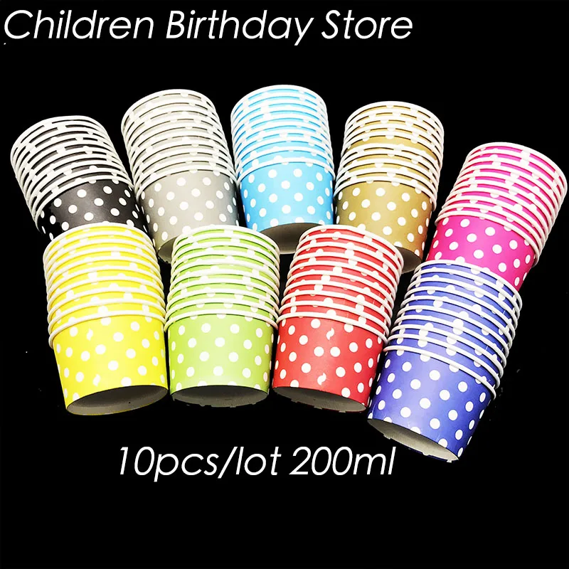 10 шт./лот одноразовые чашки в горошек украшения для дня рождения разноцветные