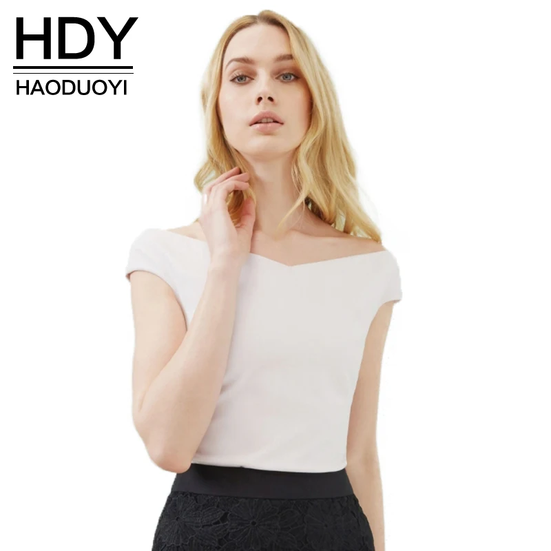 Женская блузка HDY Haoduoyi белая с вырезом лодочкой и молнией сзади летняя|women blouses|blouse