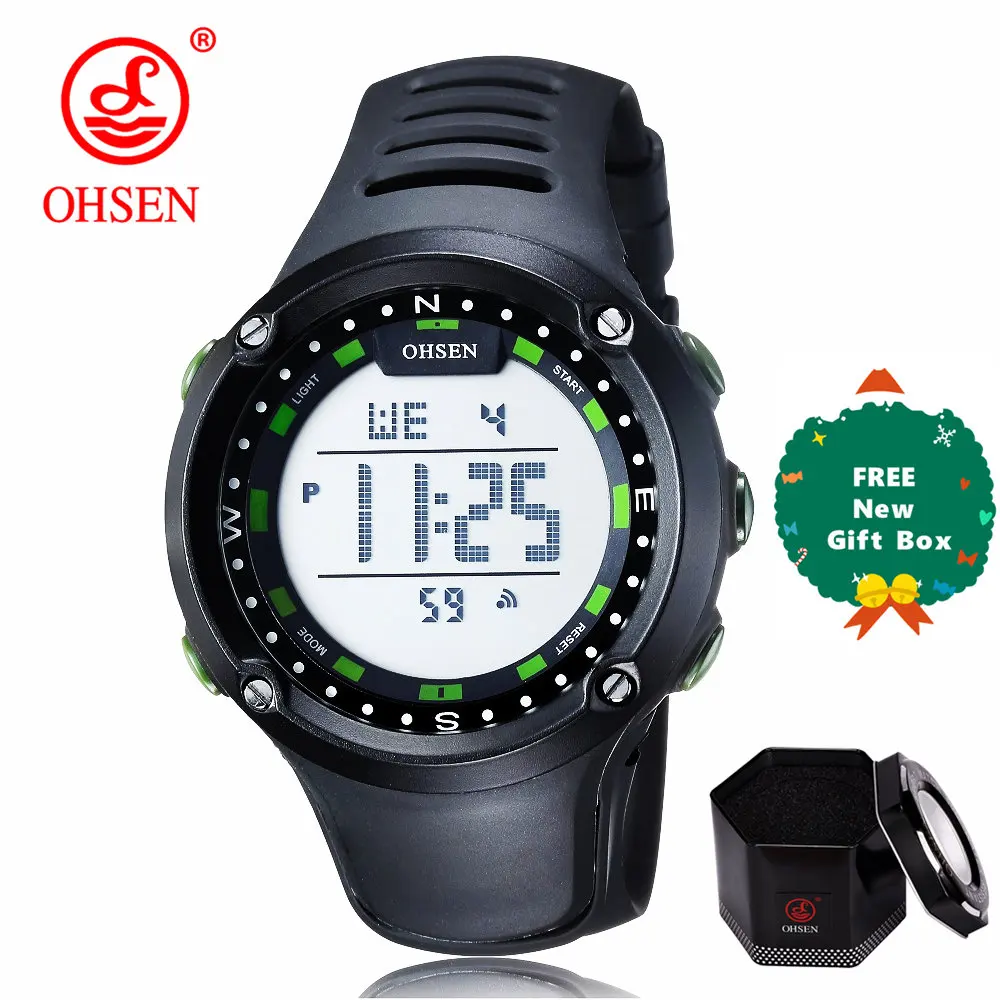 green plus gift box OHSEN светодиодный Топ Цифровые мужские часы детские часы женские спортивные часы детские спортивные наручные часы электронные для девочек и мальчиков подарок сюрприз - Цвет: green plus gift box