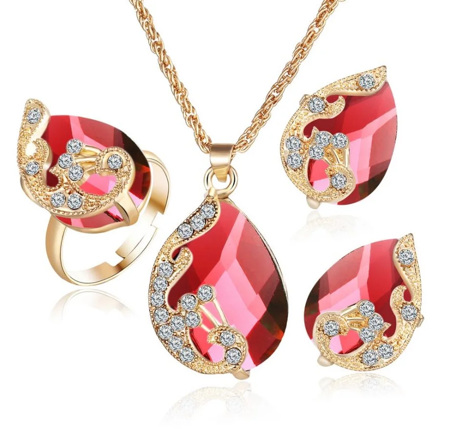 Серьги кольцо ожерелье ювелирные наборы 5 цветов кристалл подвеска наклеенная на