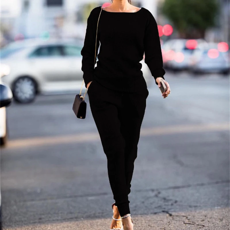 Осень зима Женский комплект 2 шт. толстовка + штаны костюм спортивный с длинным