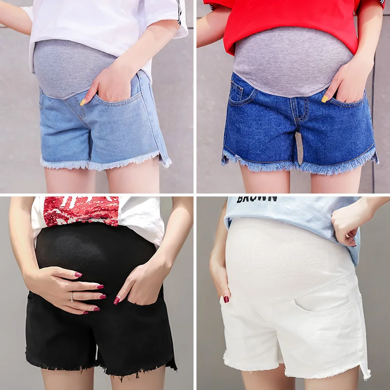 Тонкие джинсовые шорты для беременных с высокой талией регулируемые животом