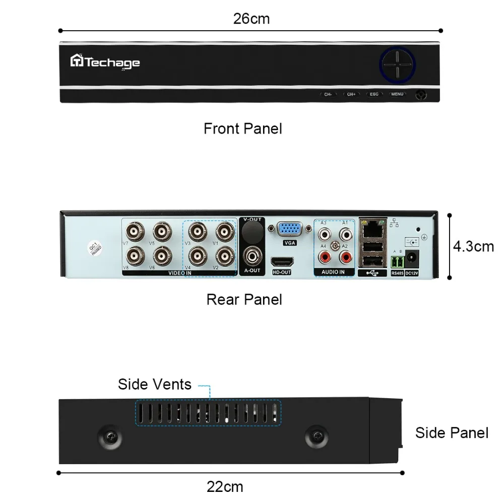 Techage XMeye 8CH H.264 1080P HDMI AHD CCTV DVR NVR HVR 1080N 2MP P2P Домашняя безопасность цифровой