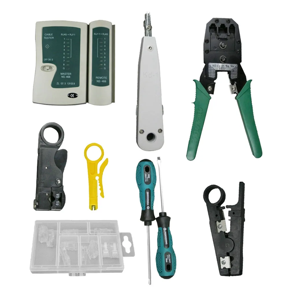 Elisona 10Pcs Network Cable Tester Tool Bag LAN Utp Screwdriver Wire Stripper RJ45 Connector Computer Maintenance Tool Kit Set