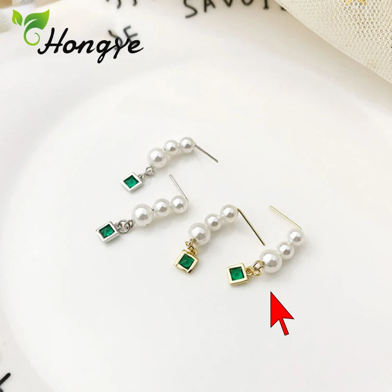 gold Hongye, Винтажные серьги с натуральным жемчугом, зеленый драгоценный камень, декоративные серьги, дизайнерский бренд, Стерлинговое серебро 925, серьги-капли в подарок - Цвет камня: gold