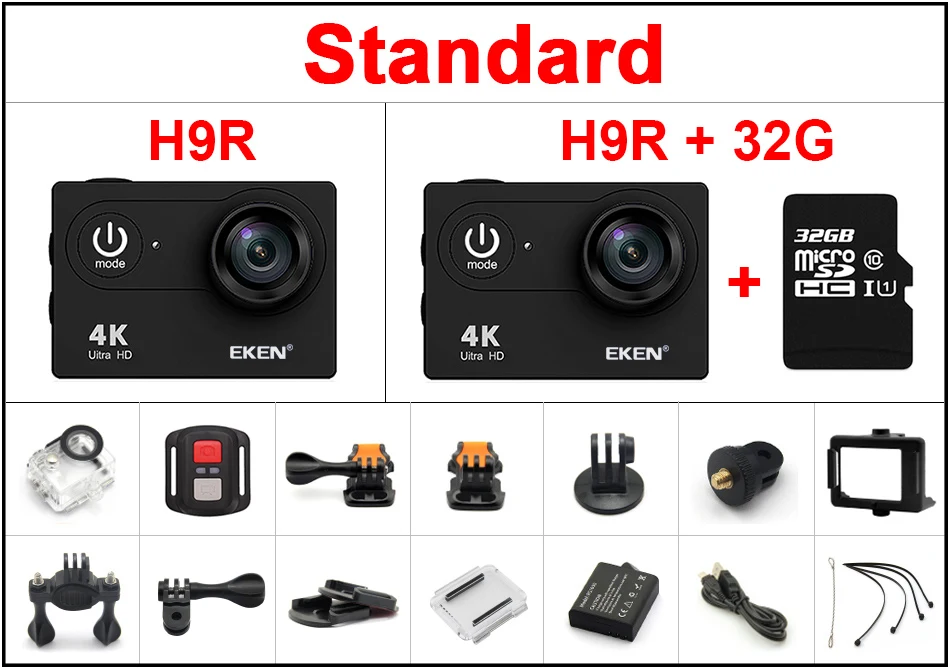 Оригинальная Экшн-камера eken H9R Ultra HD 4K WiFi с 2,4G пультом дистанционного управления 2," экраном 30 м водонепроницаемая Спортивная мини-камера