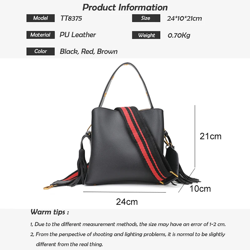 Женская сумка ведро ATAXZOME ручная из искусственной кожи с кисточками сумки через