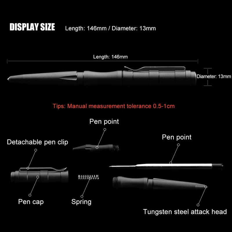 CQB Outdoor Sports Tactical EDC Camping Tool Aluminium Alloy Portable Pen Life-saving Self Defense for Writing or Attack |