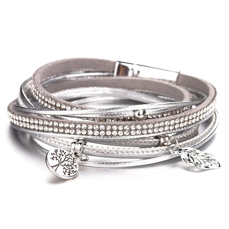Amorcome Кожаные браслеты для Для женщин Подвеска "Древо жизни" Браслеты& Bangles, многослойные, в стиле бохо двойной Обёрточная Бумага браслет женский ювелирные изделия