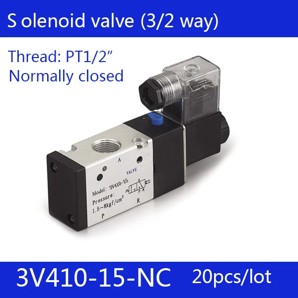 

20PCS Free shipping Pneumatic valve solenoid valve 3V410-15-NC Normally closed DC24V AC220V,1/2" , 3 port 2 position 3/2 way,