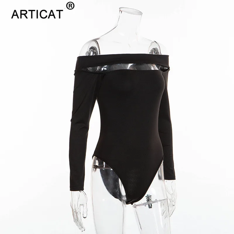 Женское боди с открытыми плечами Articat, открытое боди с длинным рукавом, базовое боди на лето