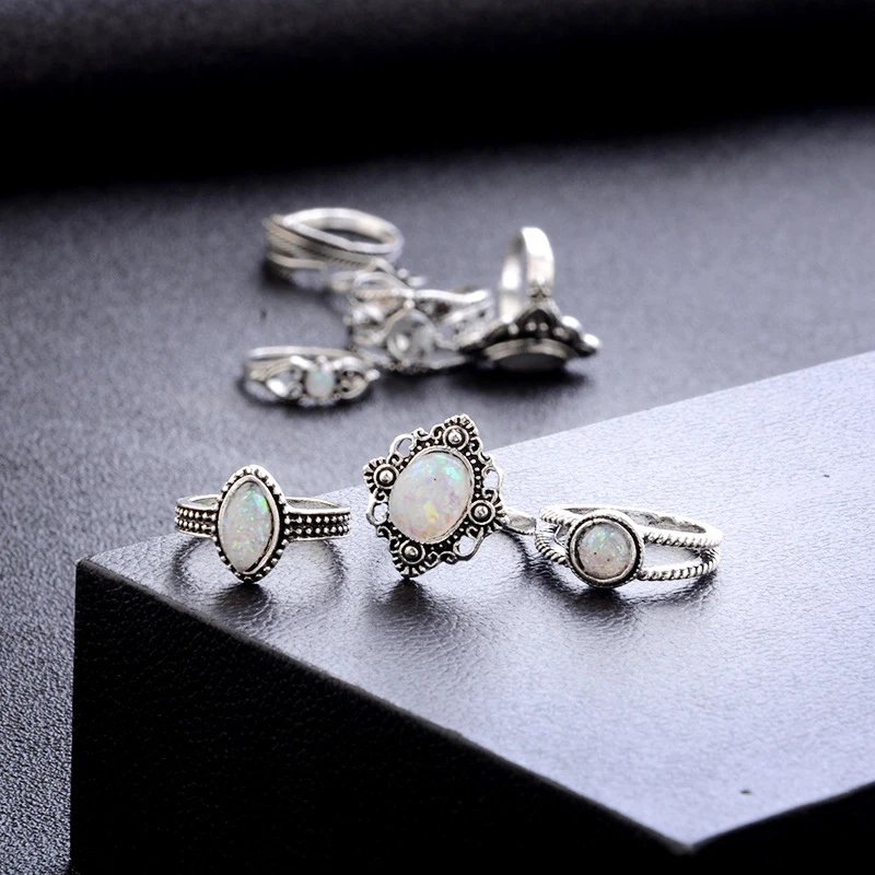 8 шт./компл. винтажные серебристые кольца в форме капли воды Листьев круга сердца