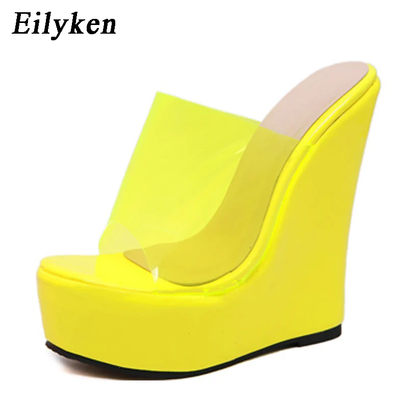 

Eilyken 2022 New Transparent Platform Wedges Jelly Slippers Sandals Fashion High Heels Female Slippers Shoes Size 35-42