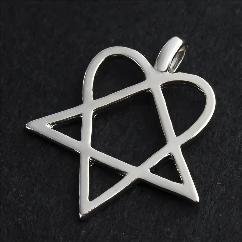 Мужские Женские Heartagram Звезда Сердце Him Серебряный Оловянный кулон с ожерельем комплект LP233