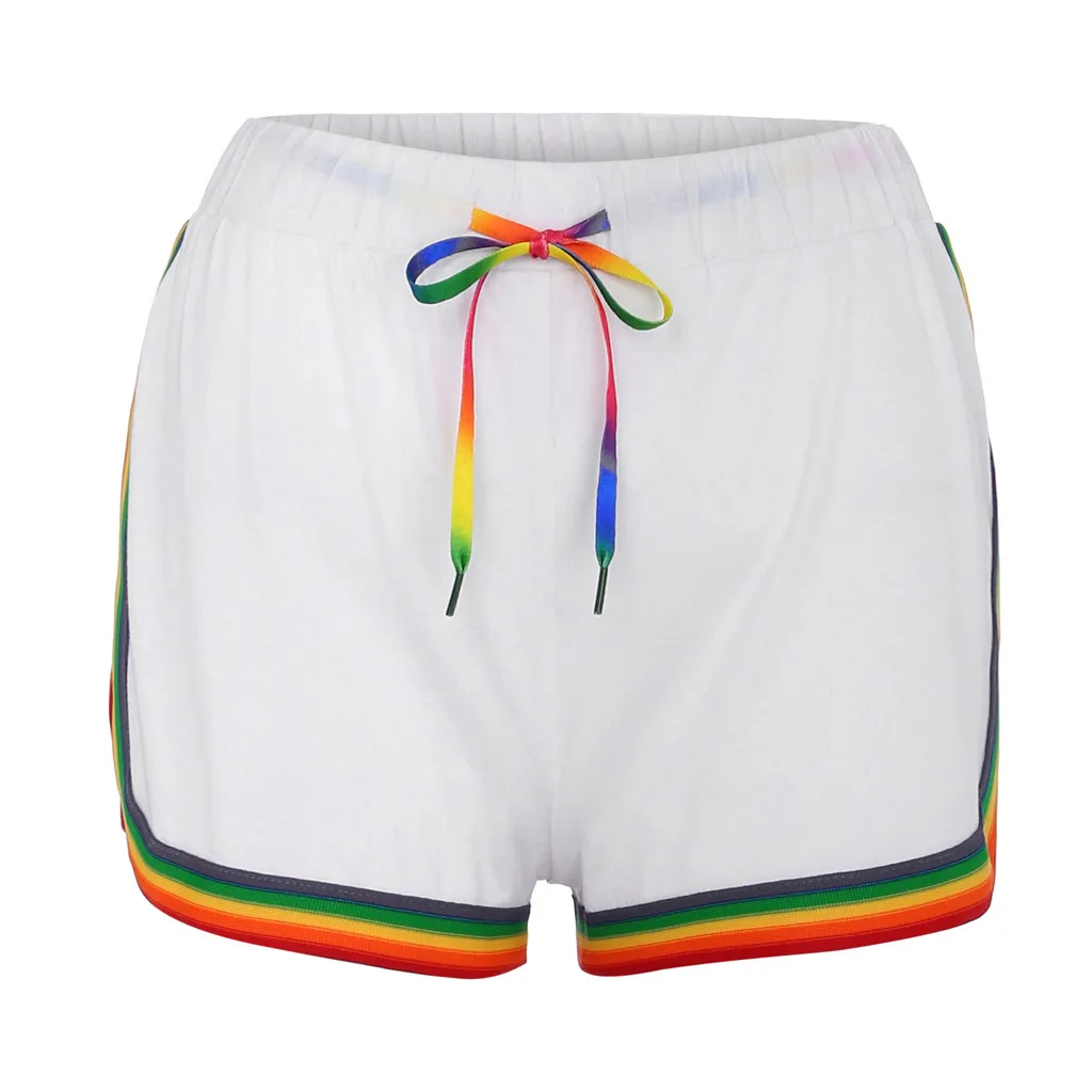 Women Rainbow Print Lace Up summer shorts High Elastic Waist Sashes sports shorts women Casual pantaloncini donna