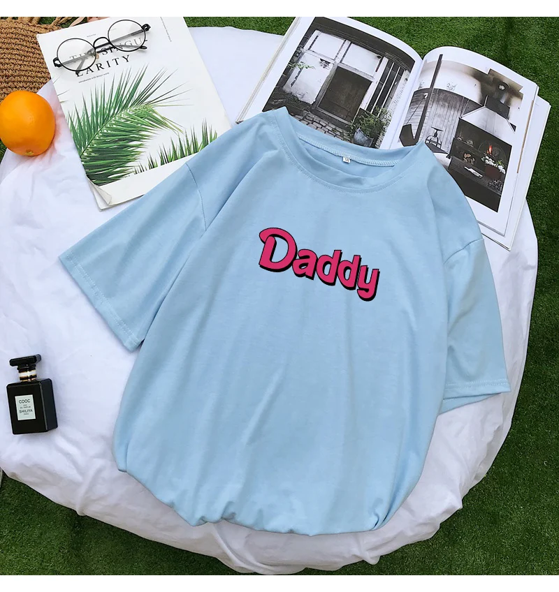 Женские футболки, летняя забавная футболка с надписью «DADDY», Harajuku, Повседневная Уличная одежда, кавайная рубашка большого размера, женская футболка