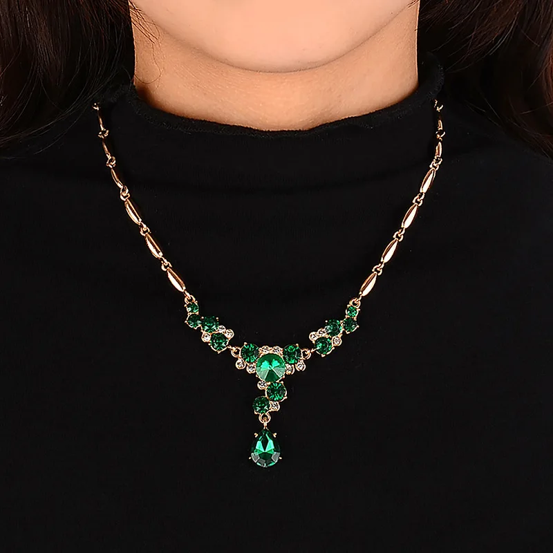 Зеленый синий черный капельное хрустальное ожерелье с цветком висячие серьги