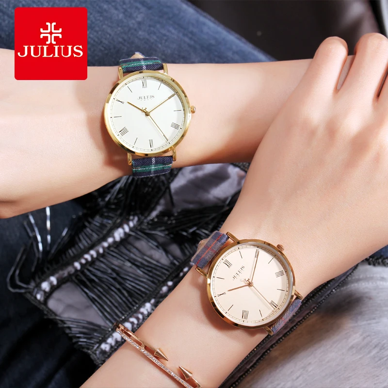 Часы Julius женские кварцевые в японском стиле унисекс модные британском клетку с