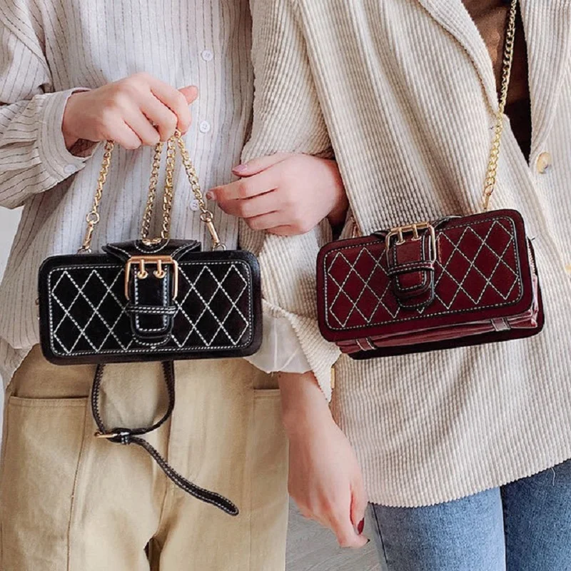 Leather Purses and Handbags with Many Pockets Small Chains Bags Flap Women Messenger Bag High Quality Female Plaid Clutches | Багаж и