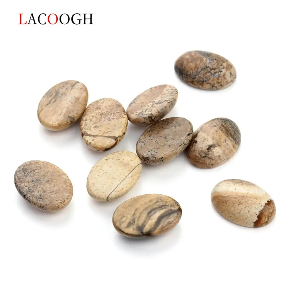 

10pcs/lot Dome Cabochon Beads 10x14 13x18mm Flat Back Oval Picture Stone Base Loose Natural Stone Beads DIY Ring Jewelry Making