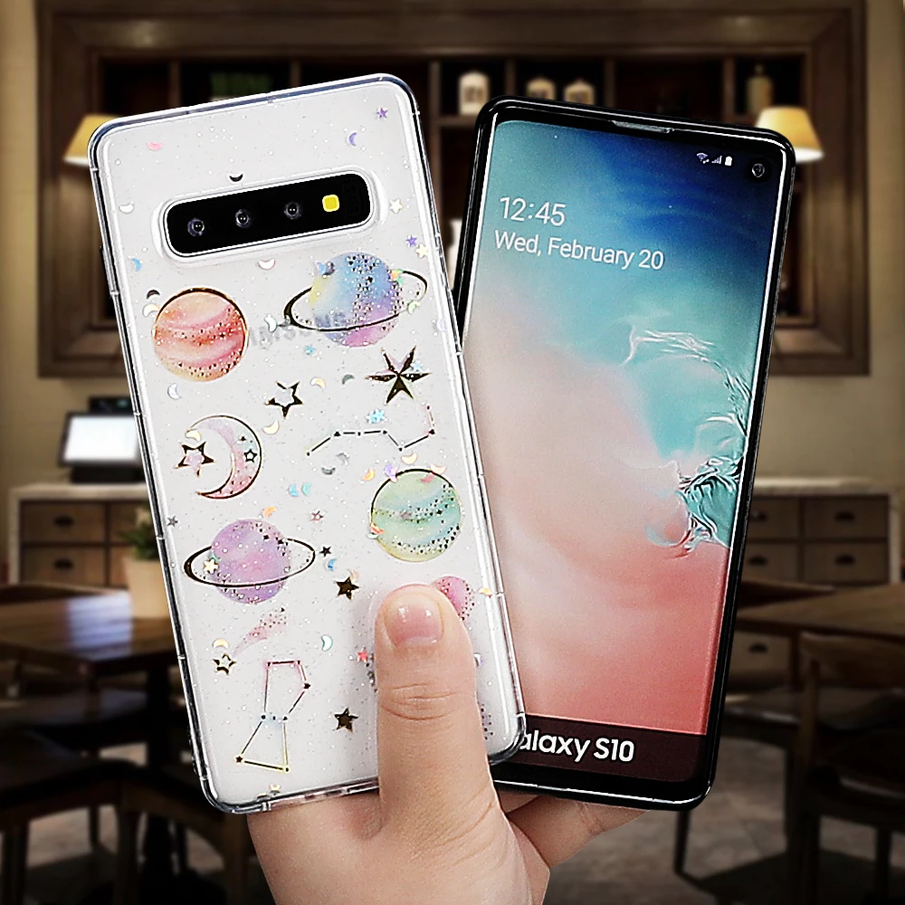 LOVECOM Epoxy Phone Case For Samsung Galaxy Note 10 A10 A20 A30 A40 A50 A60 A70 S10 Planet Star Transparent TPU Back Cover | Мобильные