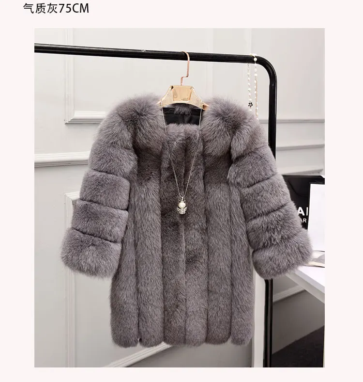 light grey ANDERELLA высококачественные женские шубы пальто из лисьего меха женская зимняя куртка с отделкой из меха лисы теплое длинное пальто - Цвет: light grey