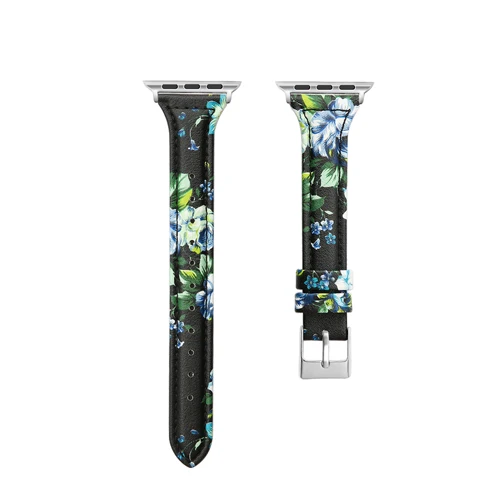green flower Ремешок для apple watch band 44 мм, 42 мм, 38 мм, 40 мм кожаный браслет, ремешок для наручных часов iwatch, ремешок series 5/4/3/2/1 ремешок на запястье - Цвет ремешка: green flower