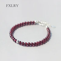 fxlry hot selling silver color jewelry round natural red garnet stone lucky ball bead charms bracelet for gril to gift