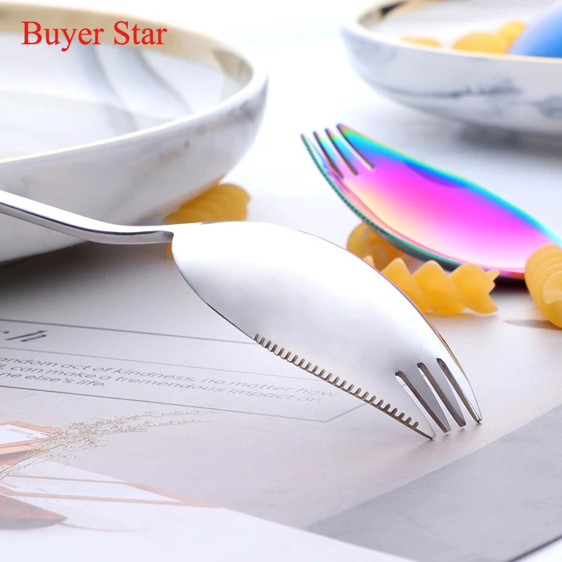 2 шт красочные 3 в 1 Sporks 304 Нержавеющая Сталь Десертная Вилка ложка для лапши